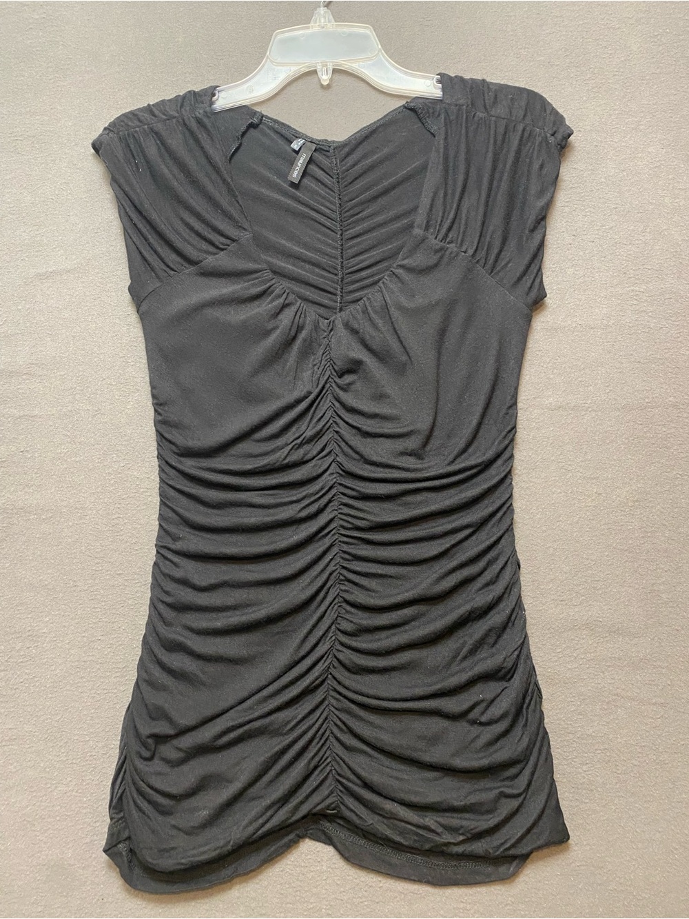Maurices Small Black Ruched Cap-Sleeve Top